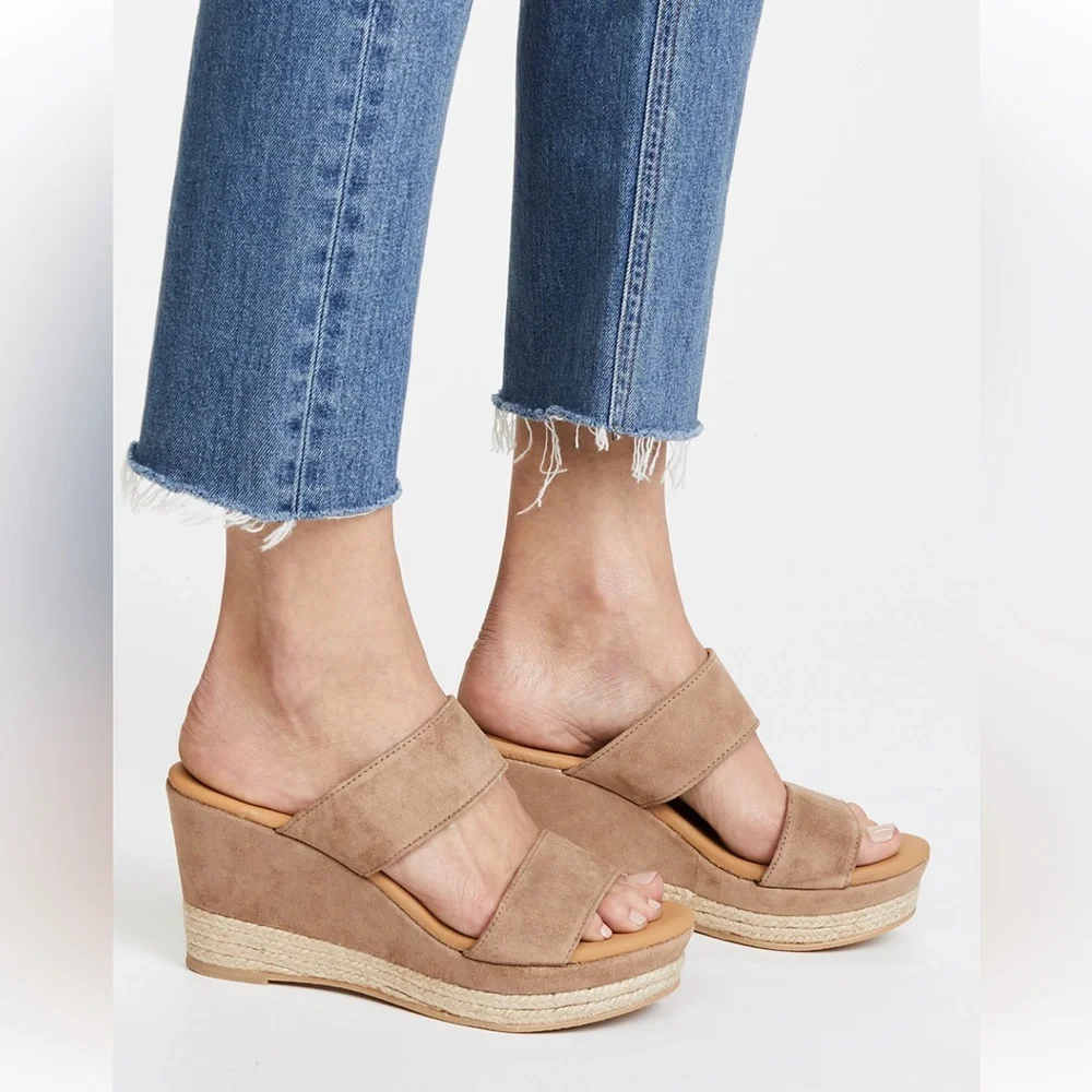 Matt Bernson 8 Icaria Platform Wedge Espadrilles in Tan Suede EUC Made In Spain